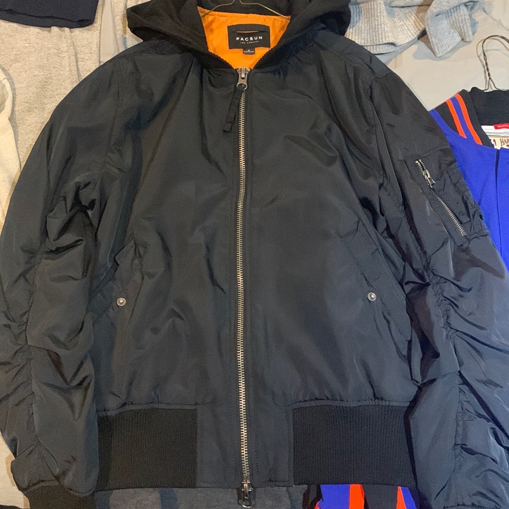 Pacsun Black Hooded Bomber Jacket